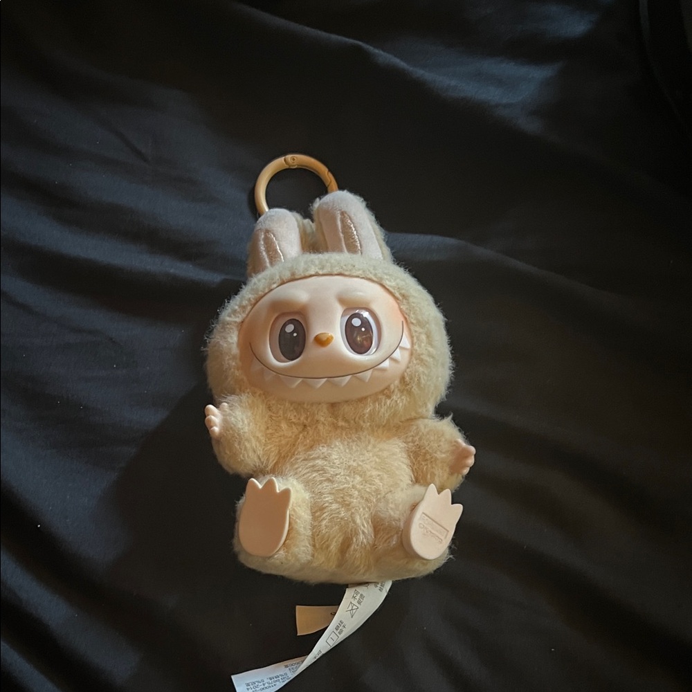 Fluffy Tan Bunny Keychain, Pop Mart Used Labubu